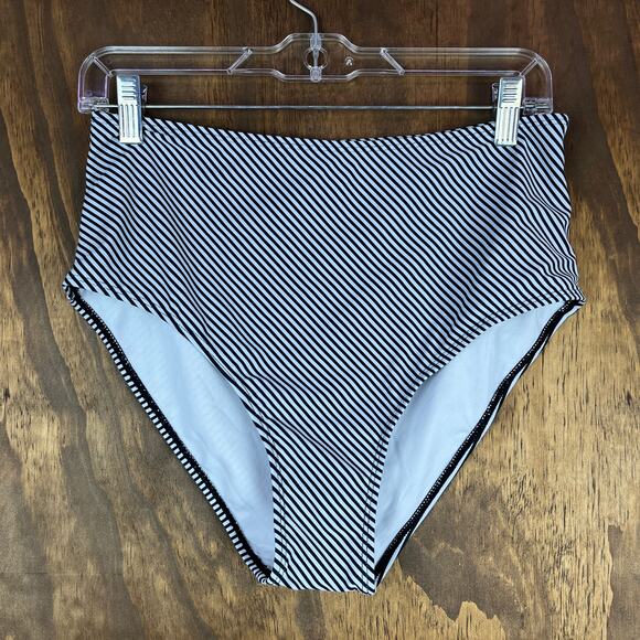 Yonique Women Swimsuit Green Gray Stripe 2 Piece Tankini Tummy Control Stretch L - Picture 3 of 12